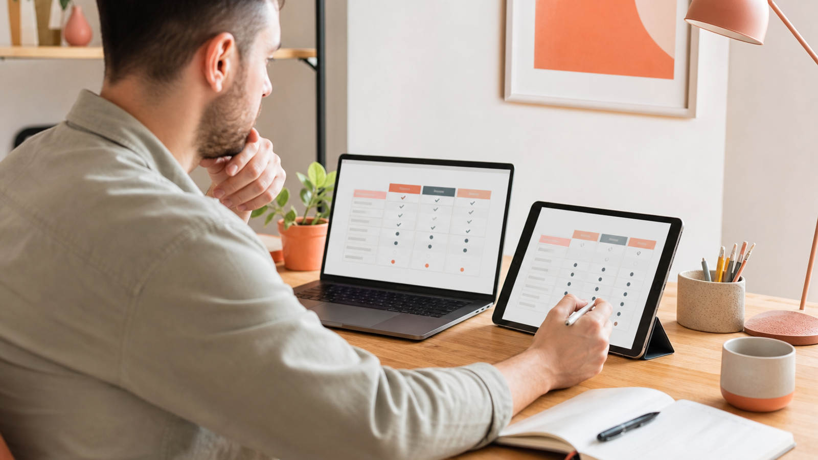 Freelance local SEO comparing software options on laptop