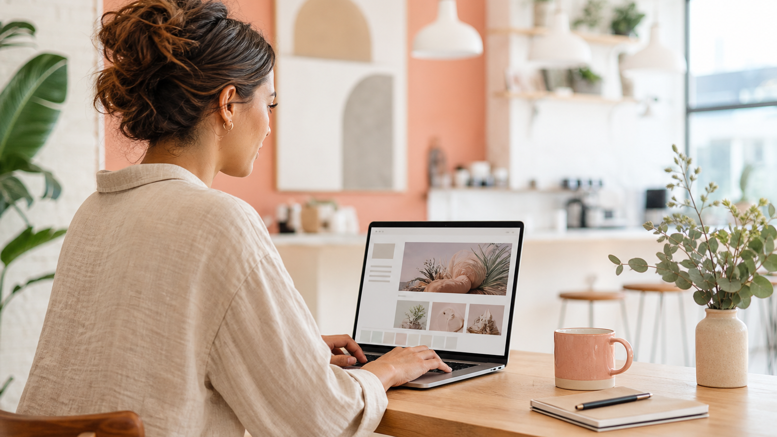 Small business owner choosing a website builder on a laptop
