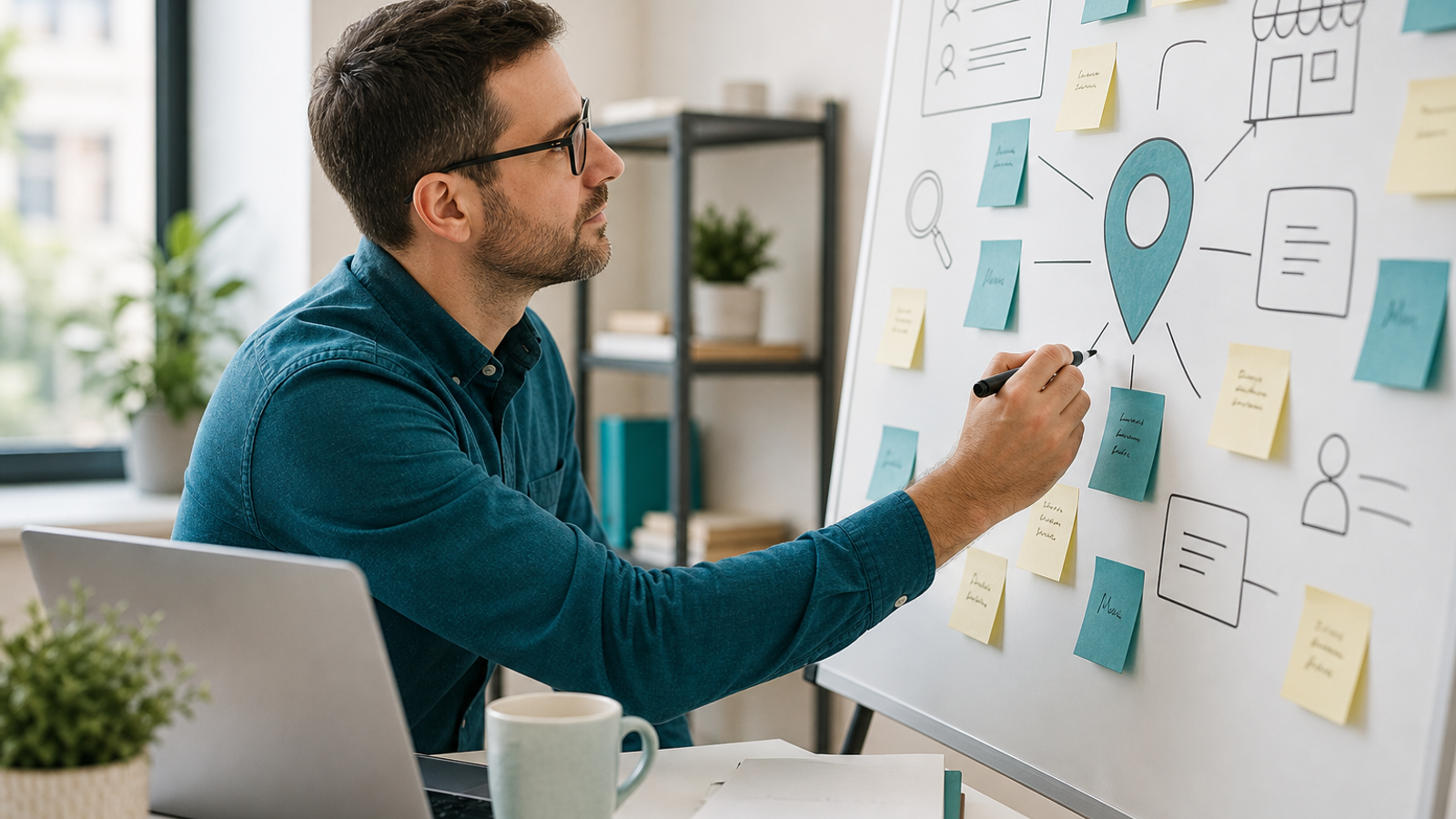 Strategist mapping local SEO tactics on sticky notes