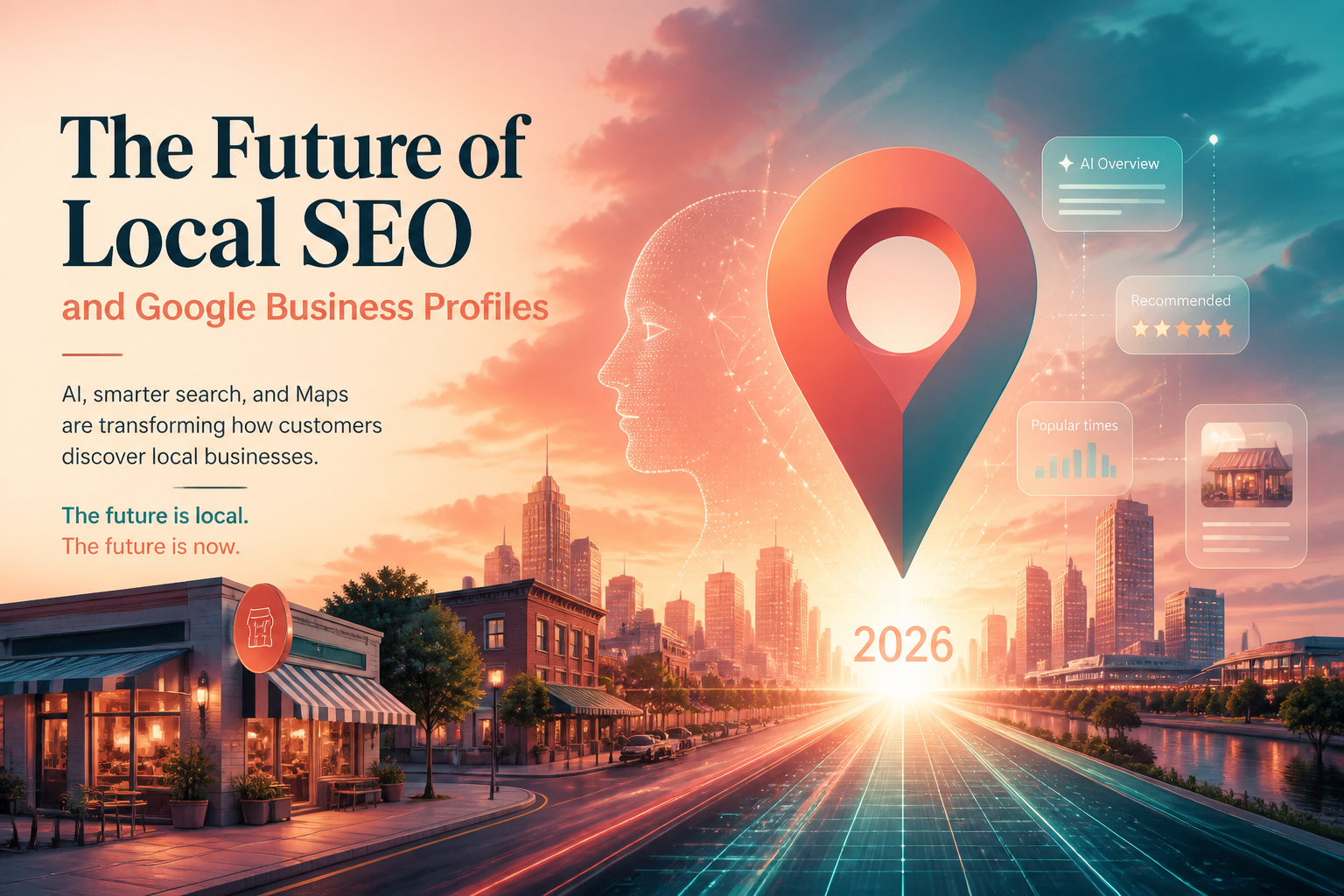 Illustration of the evolving local search landscape combining Google Maps results and AI-generated answers