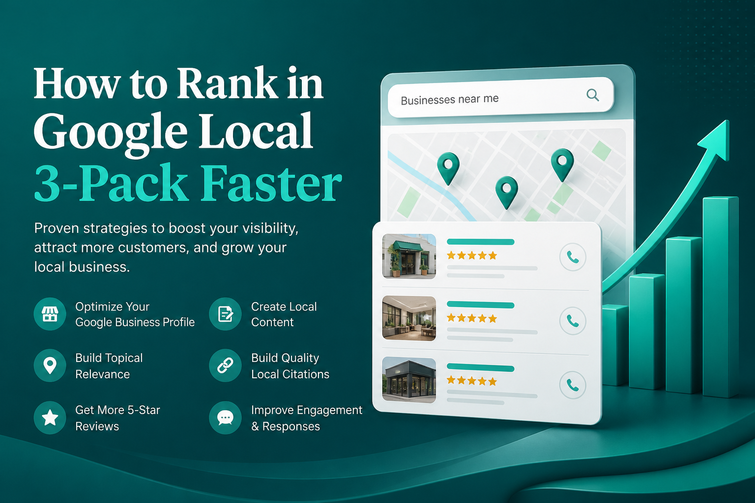 Google's local 3-pack map results with a stopwatch showing faster ranking progress