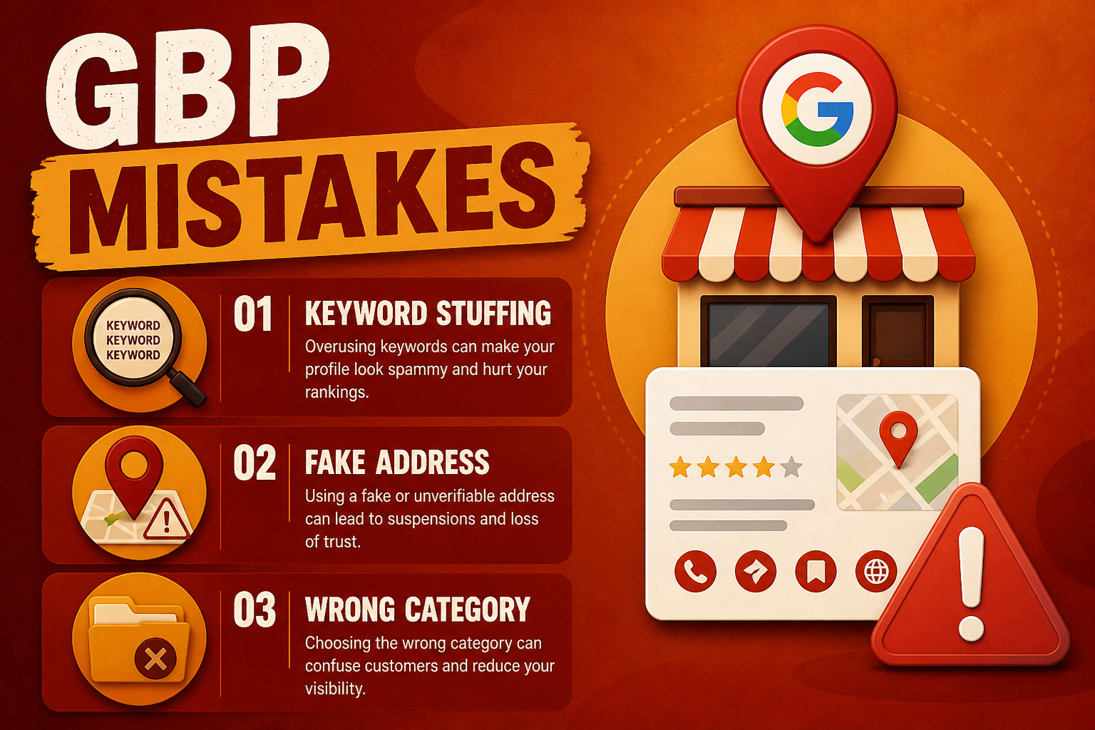 Checklist highlighting common Google Business Profile mistakes that hurt rankings