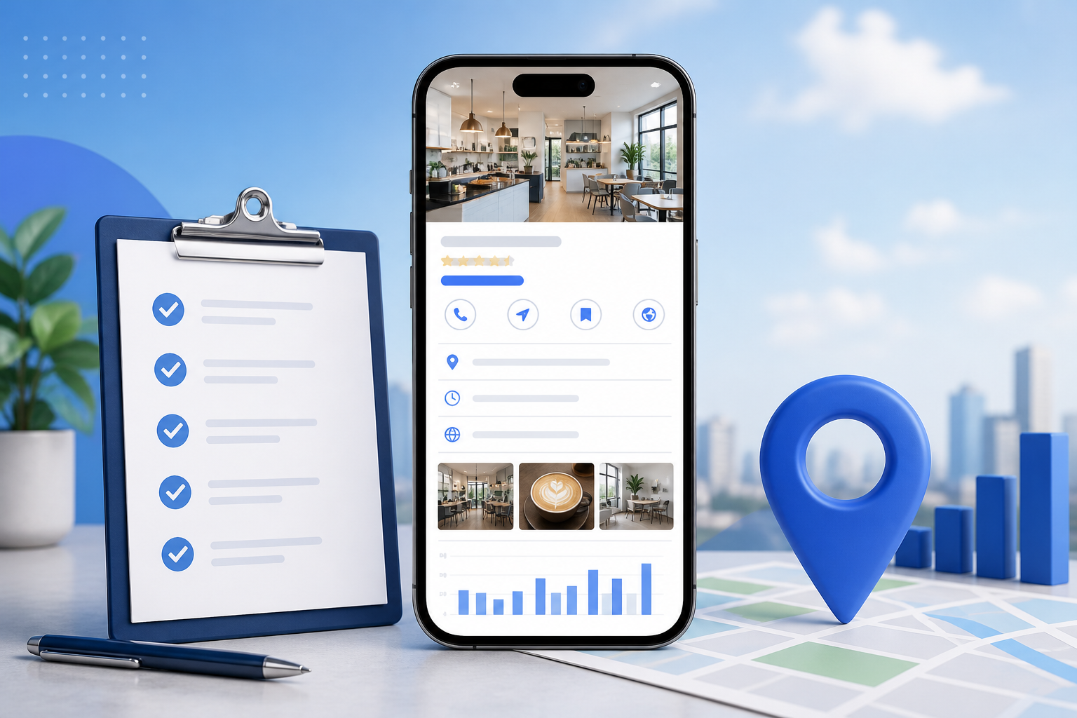 Google Business Profile optimization checklist dashboard on a laptop screen