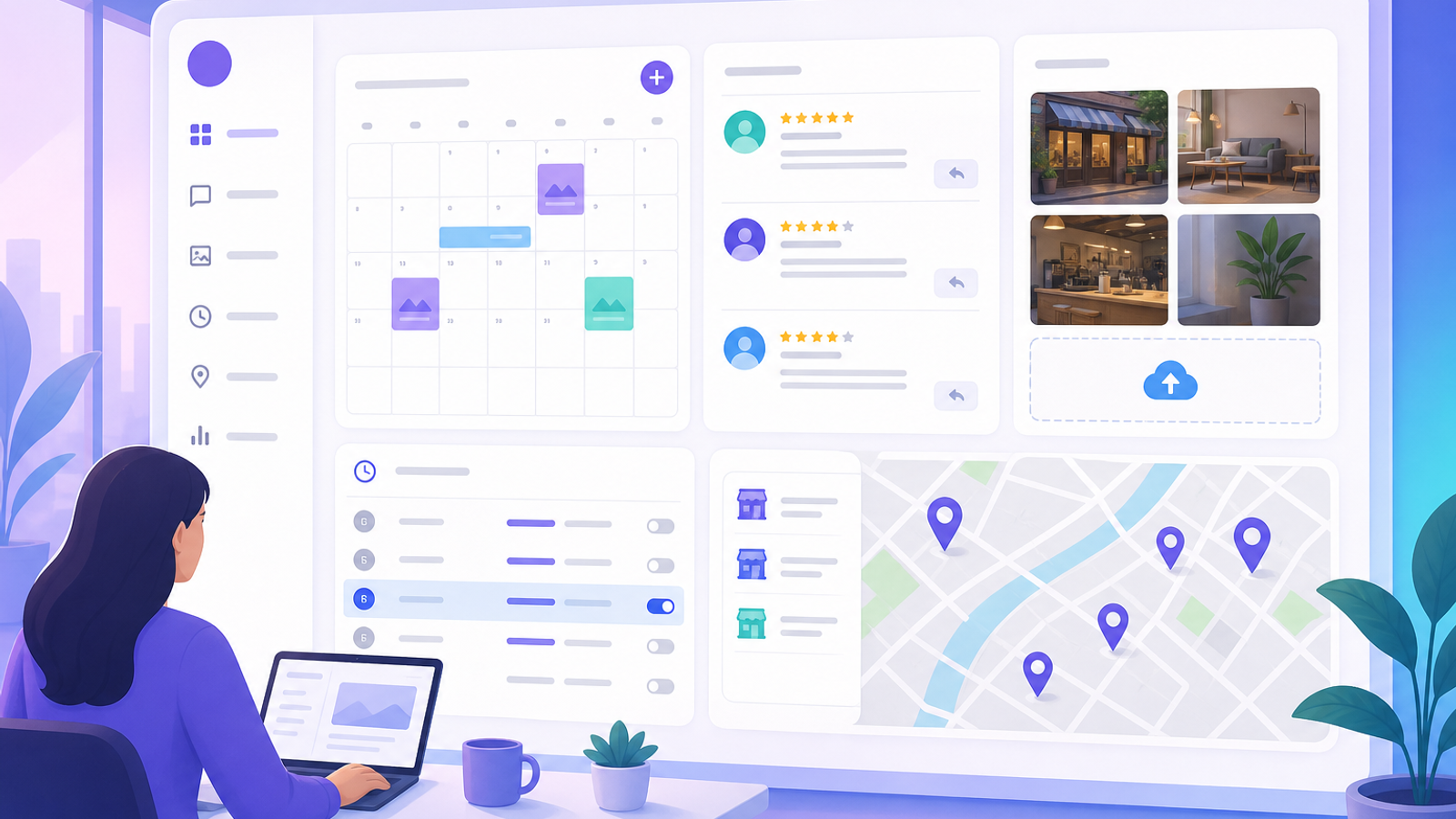 Google Business Profile management operations dashboard illustration