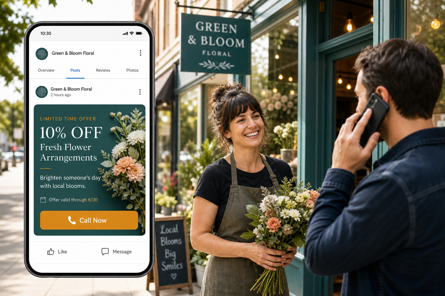Local business Google Post with call-to-action helping convert map viewers into callers