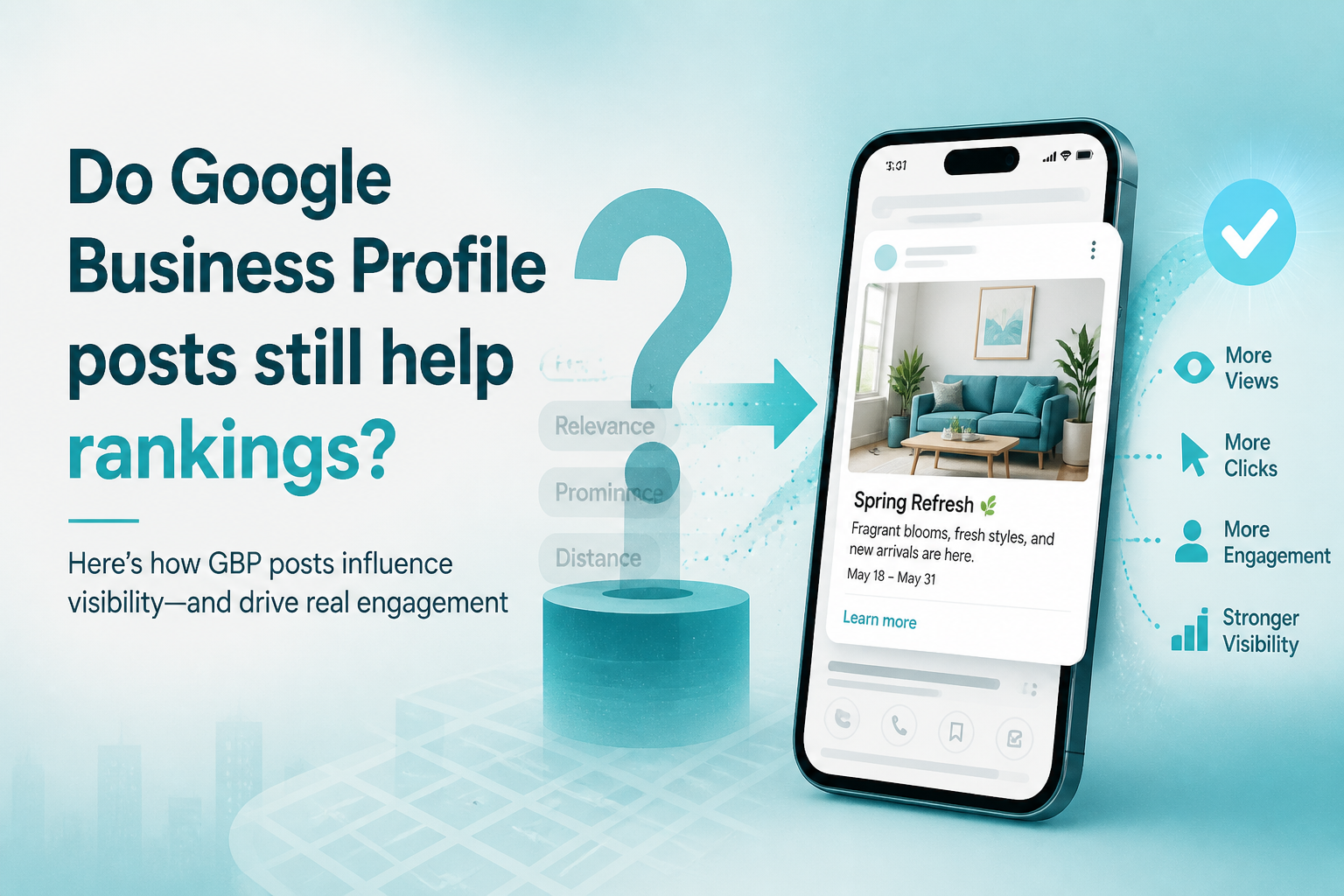 Google Business Profile post types displayed on a phone screen