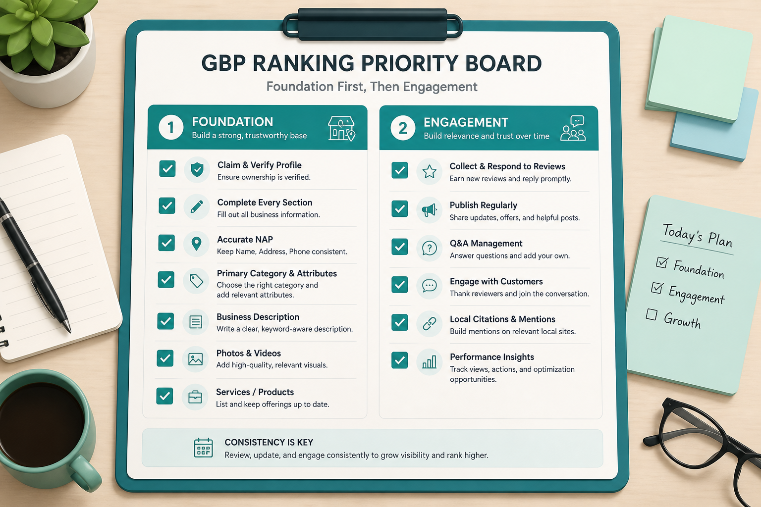 Priority checklist for improving Google Business Profile ranking factors in order