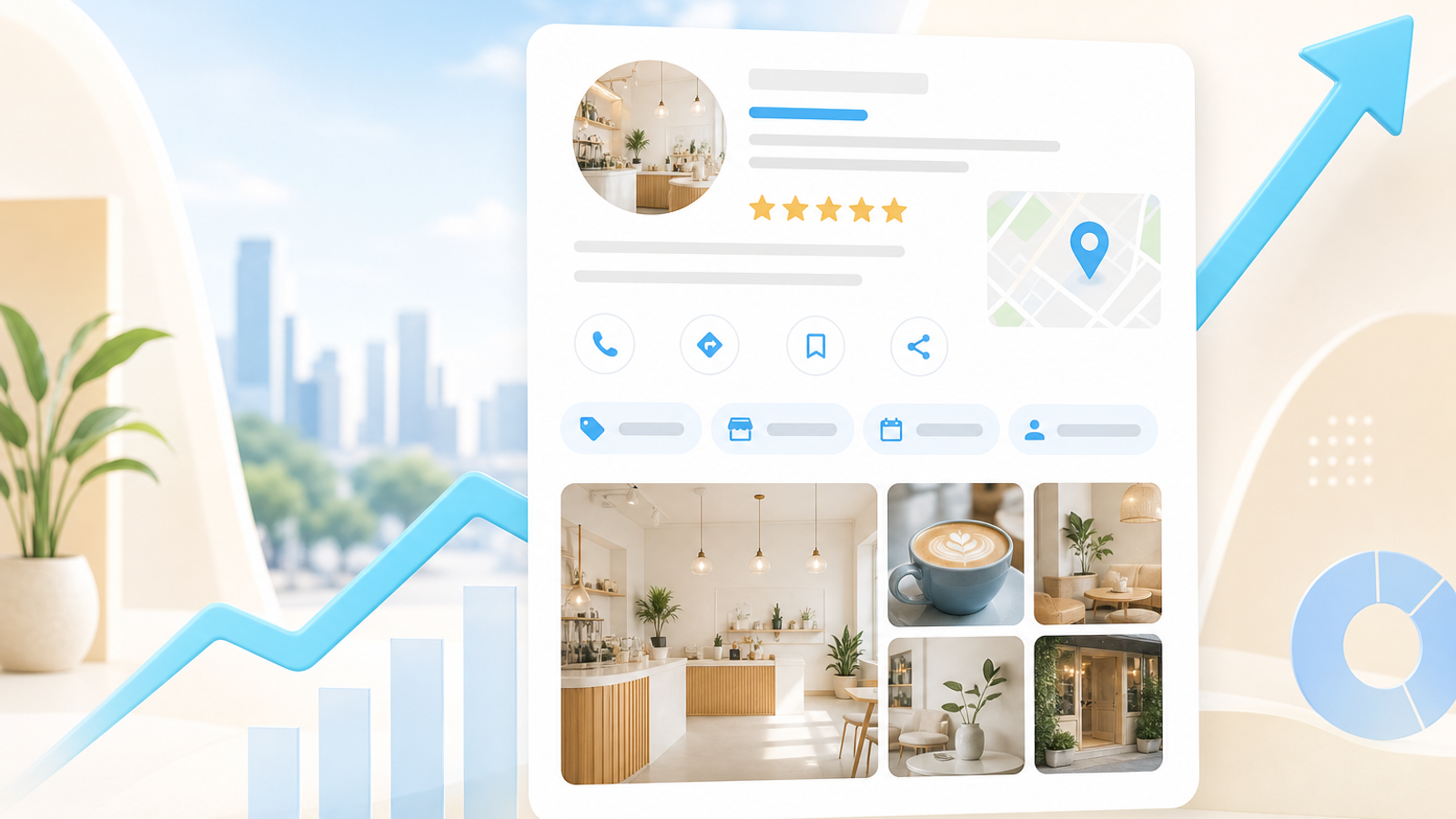 Google Business Profile optimization hero with listing card and growth signals