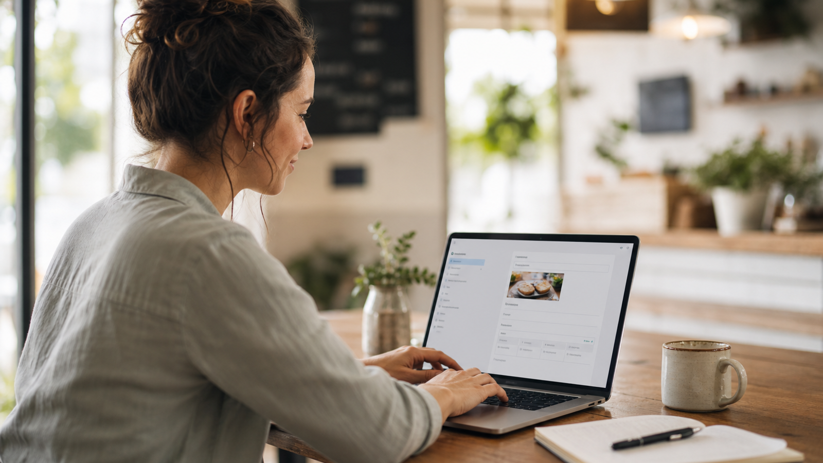 Marketer creating Google Business Profile posts on a laptop