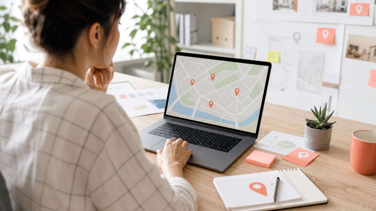 Marketer planning a Google Local ads campaign on a laptop