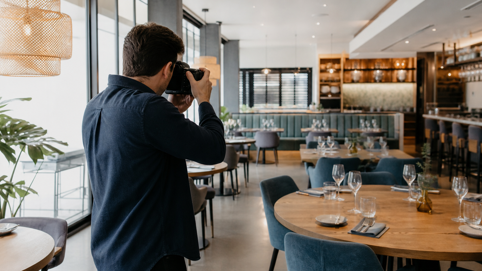Photographer capturing business interior for GBP photos