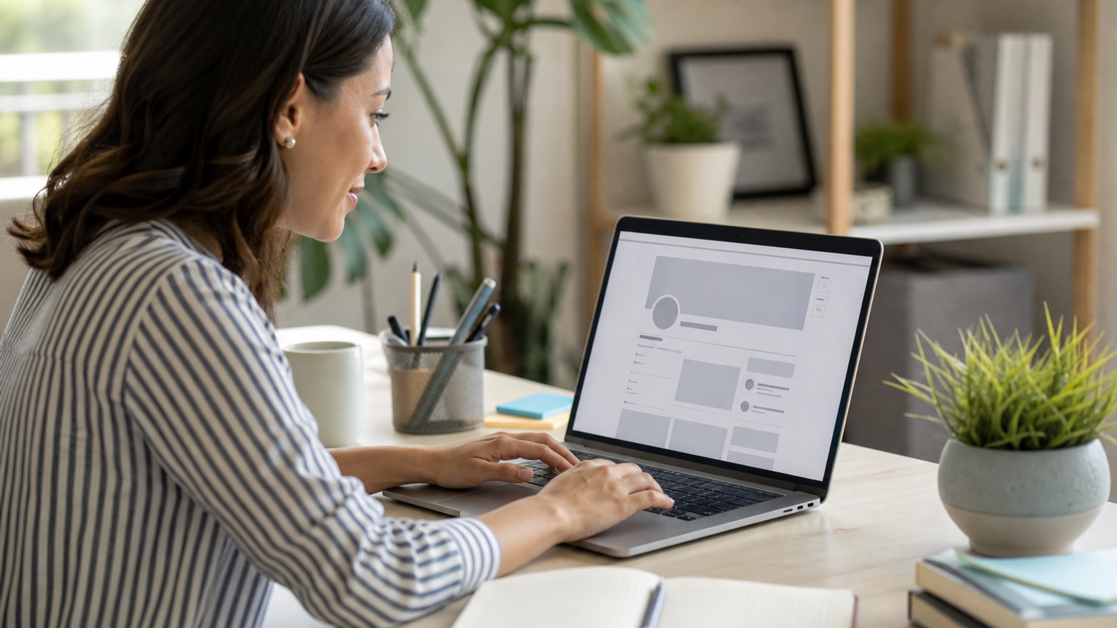 Entrepreneur setting up a business page on a laptop
