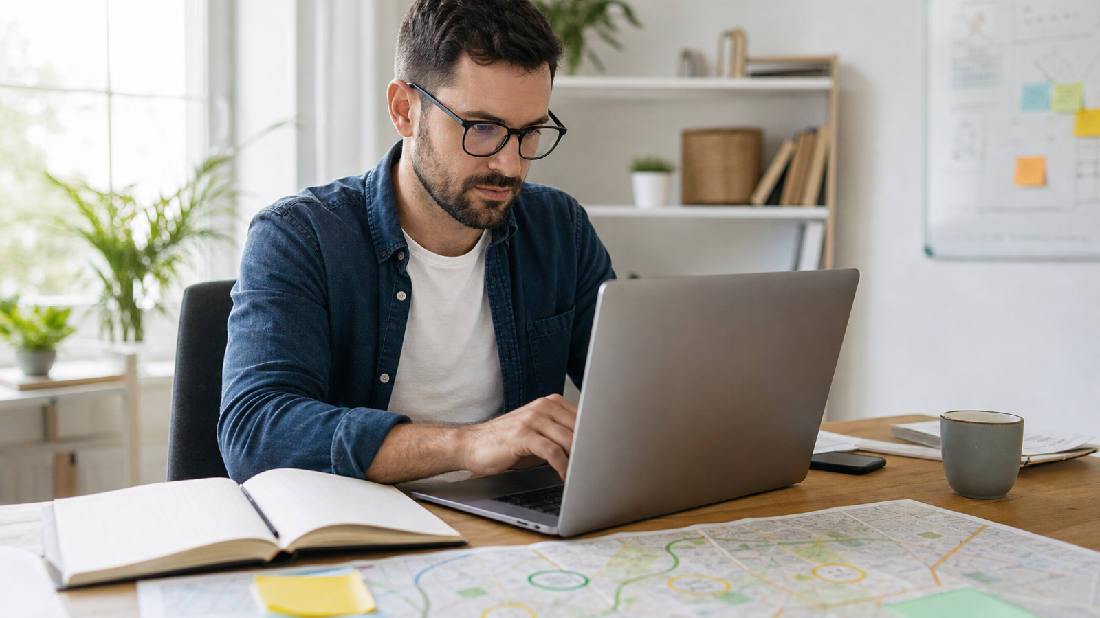 Marketer performing local keyword research on a laptop