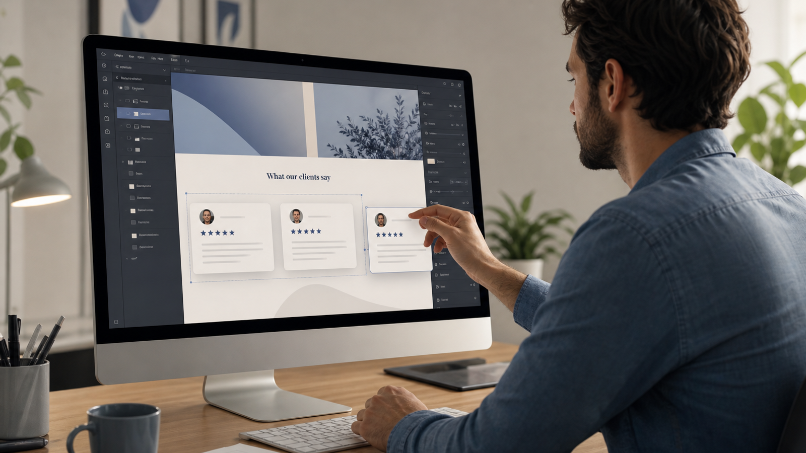 Designer embedding Google review testimonials on a business website