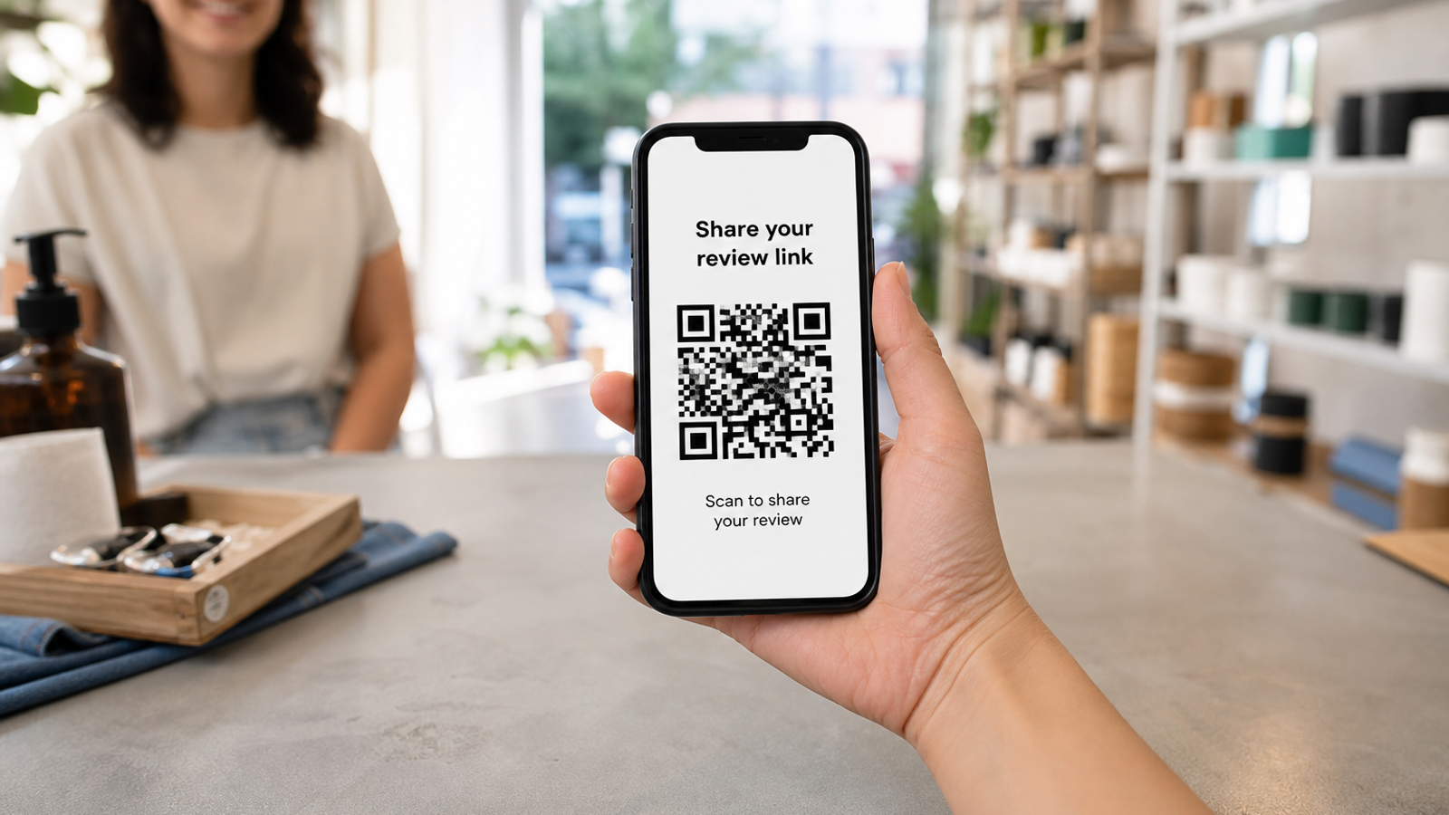 Sharing a Google review link QR code in a shop
