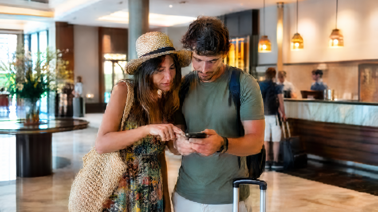 Hotel lobby guests discovering hotels on Google Maps