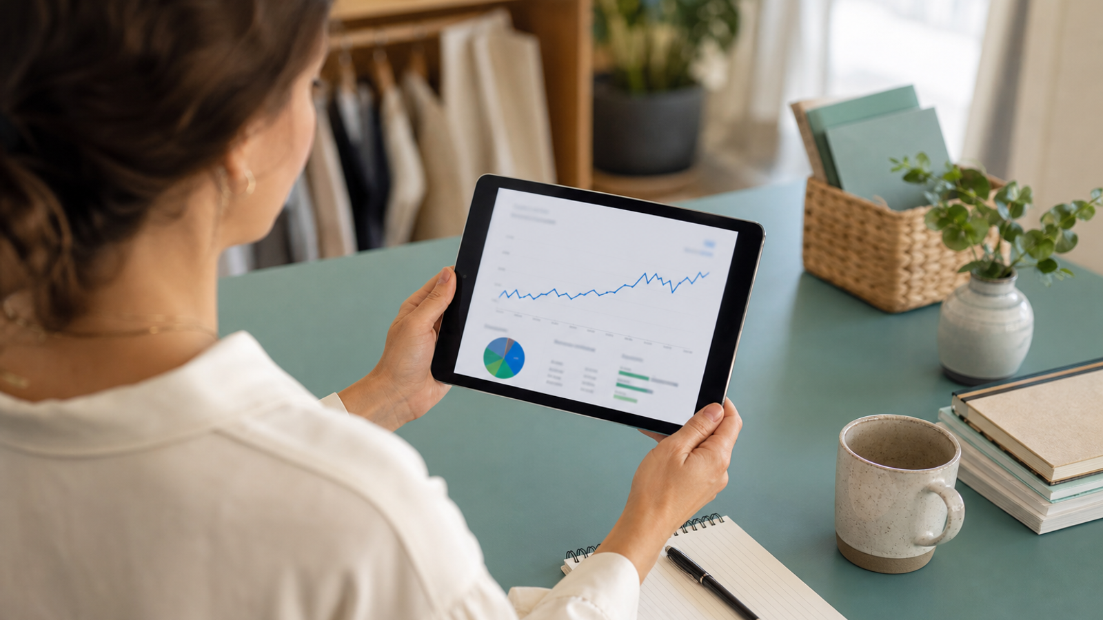 Small business owner reviewing local SEO website traffic analytics