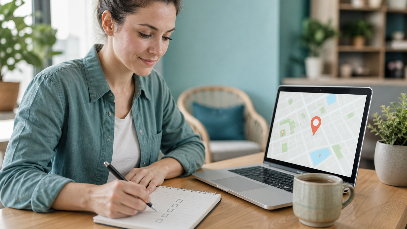 Beginner learning local SEO with a checklist and laptop