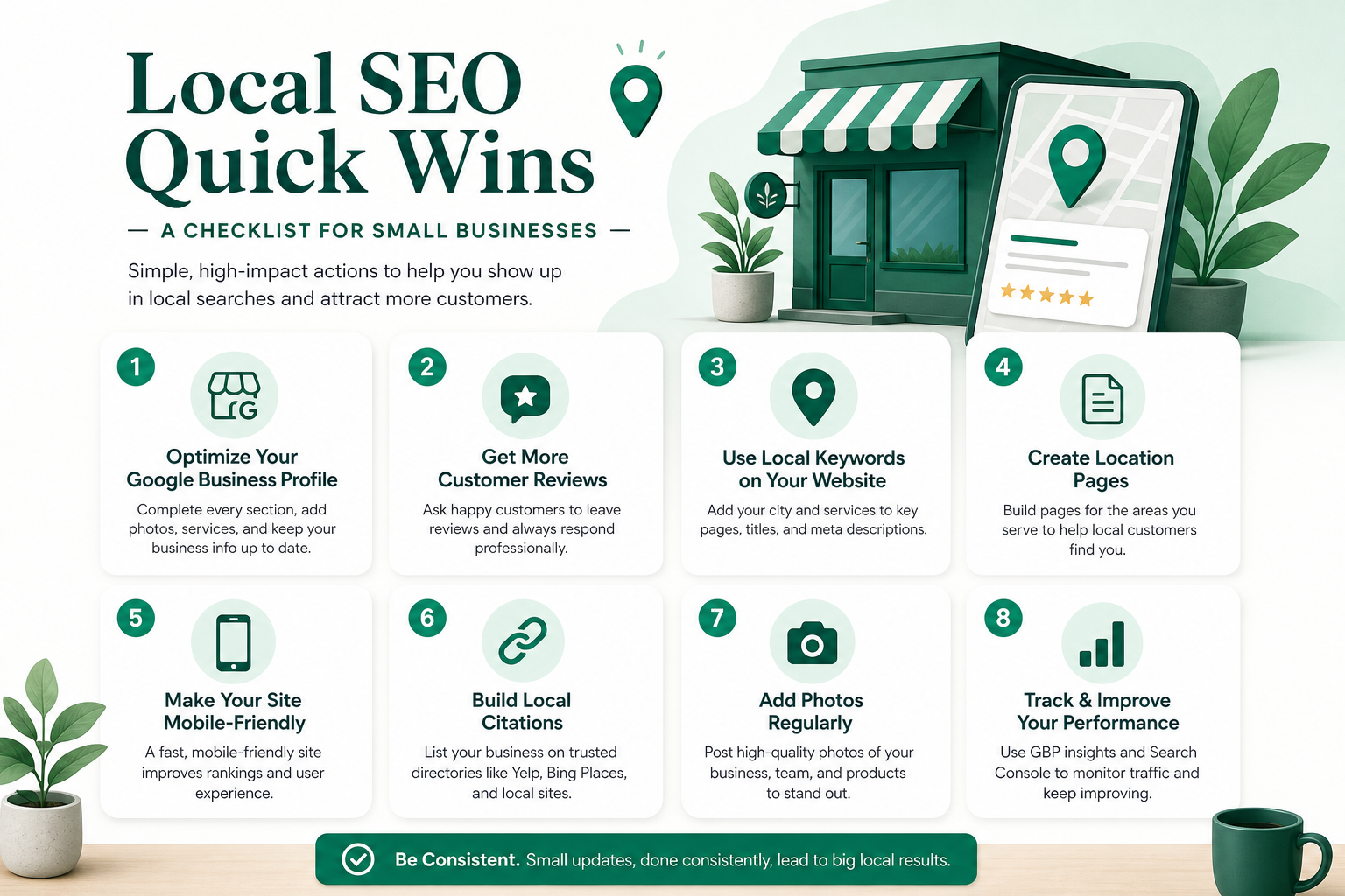 Checklist card showing profile-level Google Business Profile quick win tasks