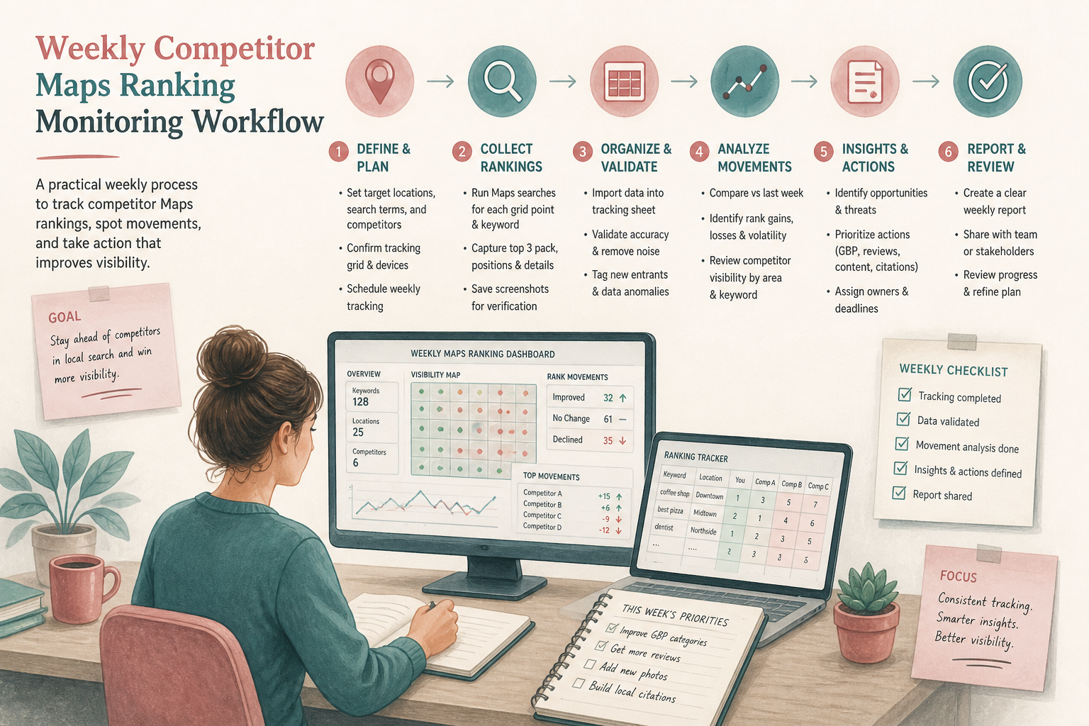 Workflow diagram for turning competitor ranking data into actionable decisions