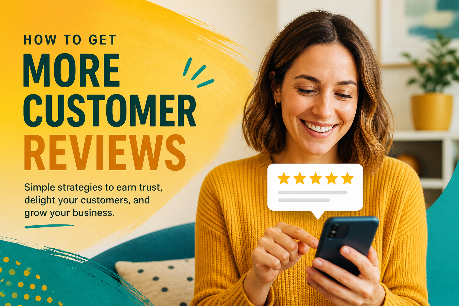 Customer leaving a five-star Google review on a smartphone after a positive business experience