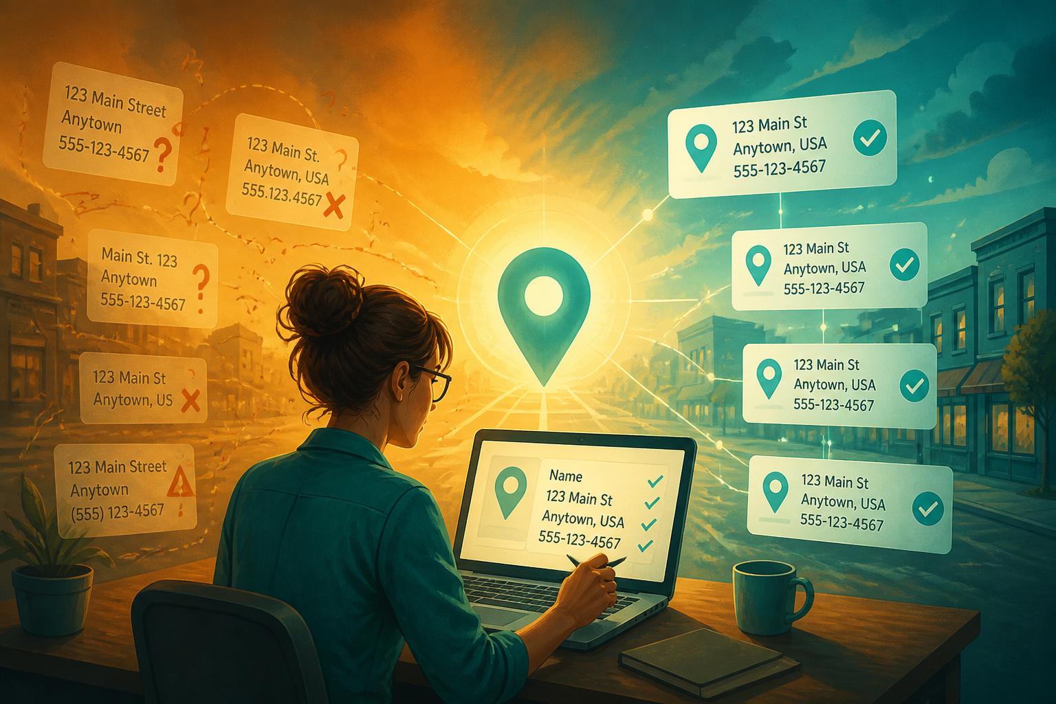 Business owner correcting inconsistent address information across online directories