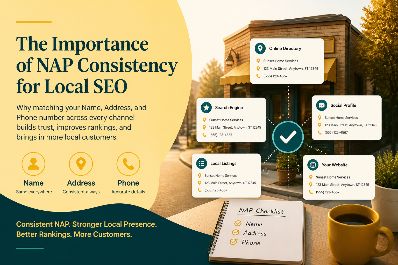 Map of scattered business directory listings with mismatched name, address, and phone details