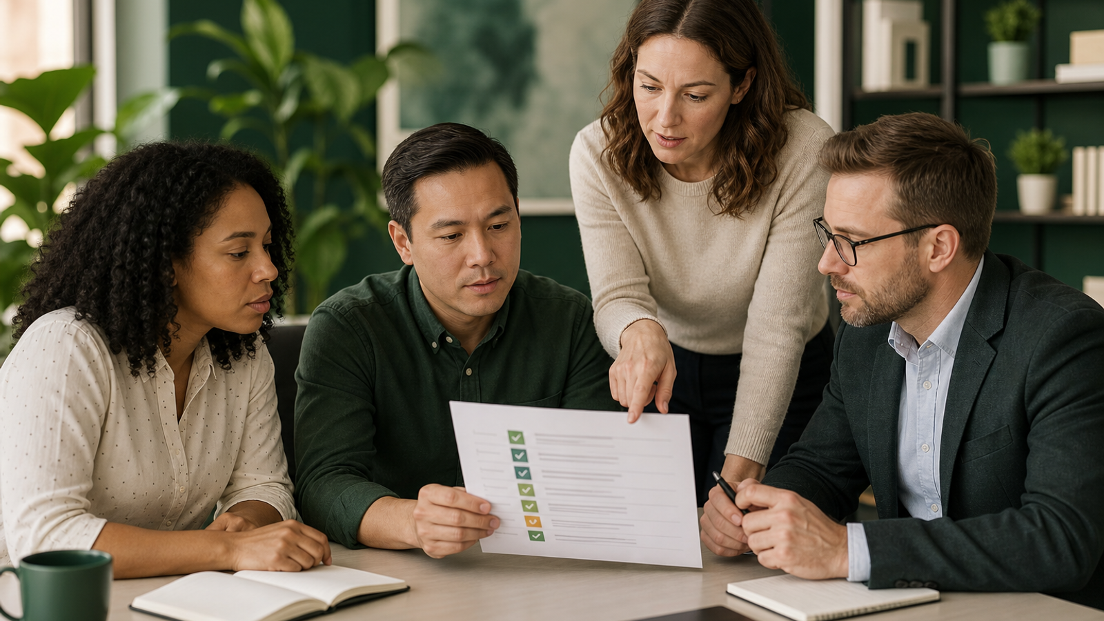 Team reviewing a structured review management workflow