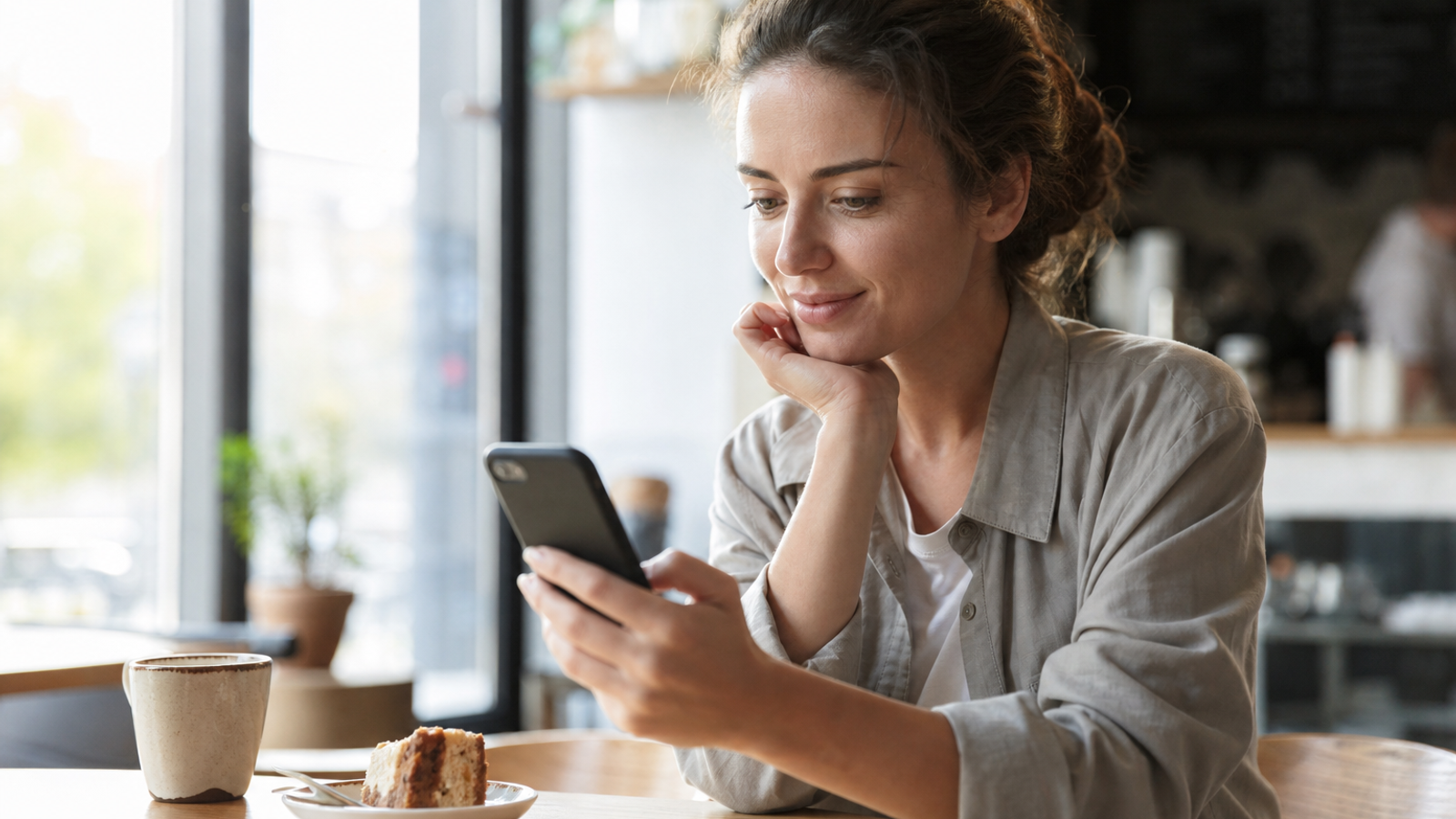 Customer checking whether a Google review appeared on their phone